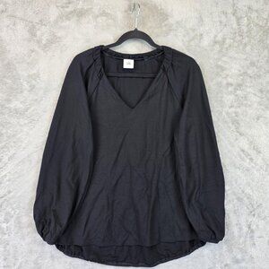 Cabi Blouse Womens Small Black V-Neck Long Sleeve Raglan Ruffle Neck Style 3802